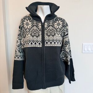 Vintage Haband Unisex Chunky Full Zip Nordic Mock Neck Cardigan Grandpa Grunge